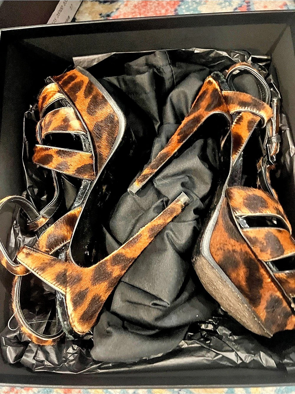 Saint Laurent Tribute Platform Sandals in Leopard Print Calf Hair Leopard Print